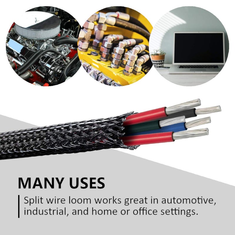 MGI SpeedWare 25ft Expandable Non-Split PET Braided Cable Sleeve, High-Temperature Black Loom for Automotive Harness and Chew-Resistant Home Office Wire Management (1/2") - Image 4